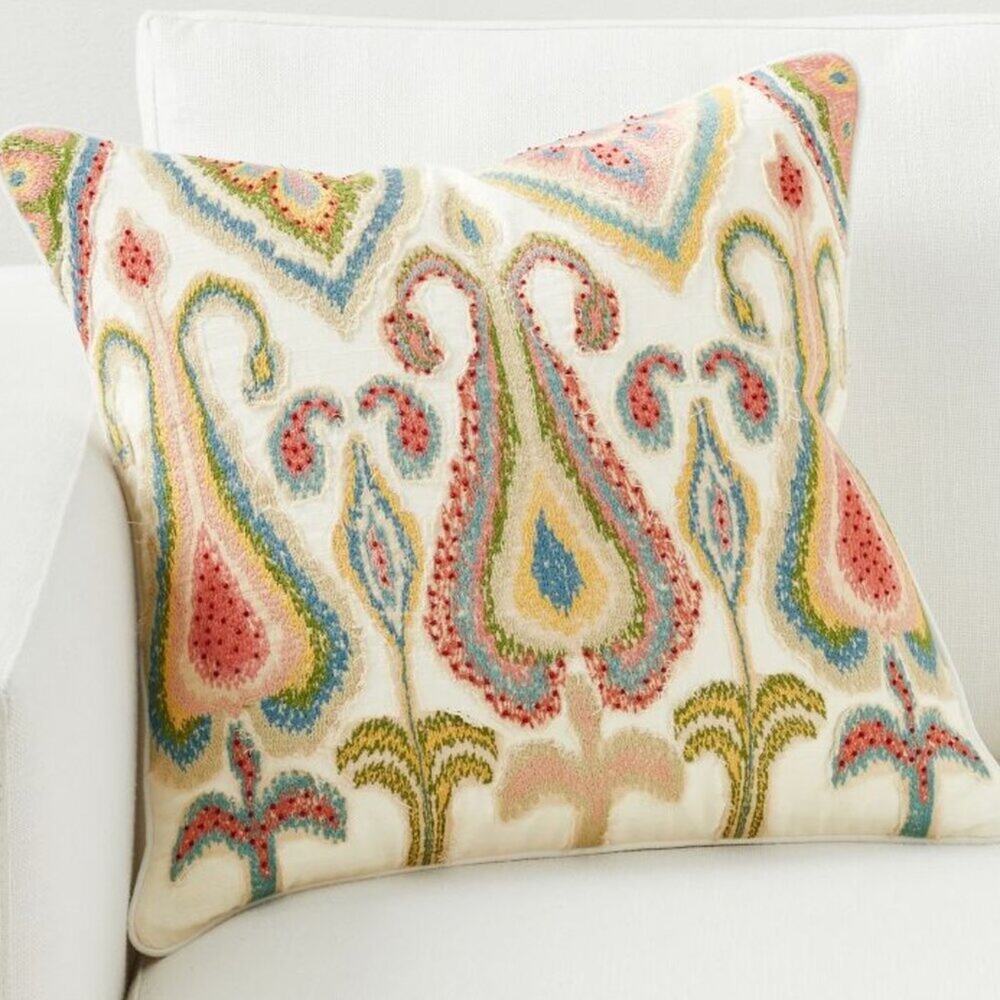 Pottery Barn Yalla Embroidered Pillow Cover Multi Color 18" Square Decor NEW